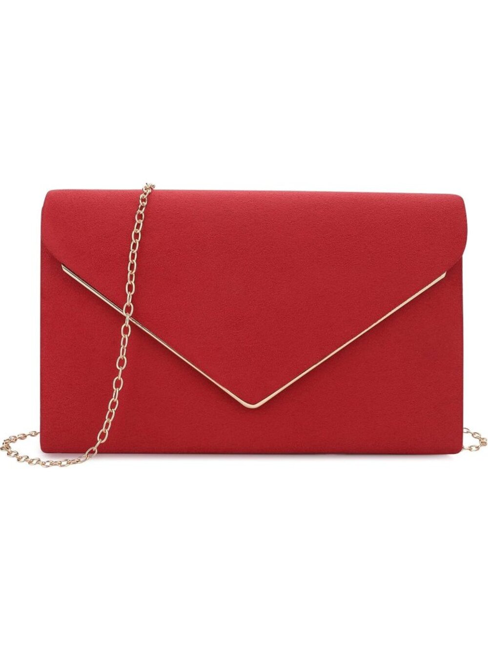 Women's Red Faux Suede Clutch Purse Evening Wedding Prom Crossbody Bag